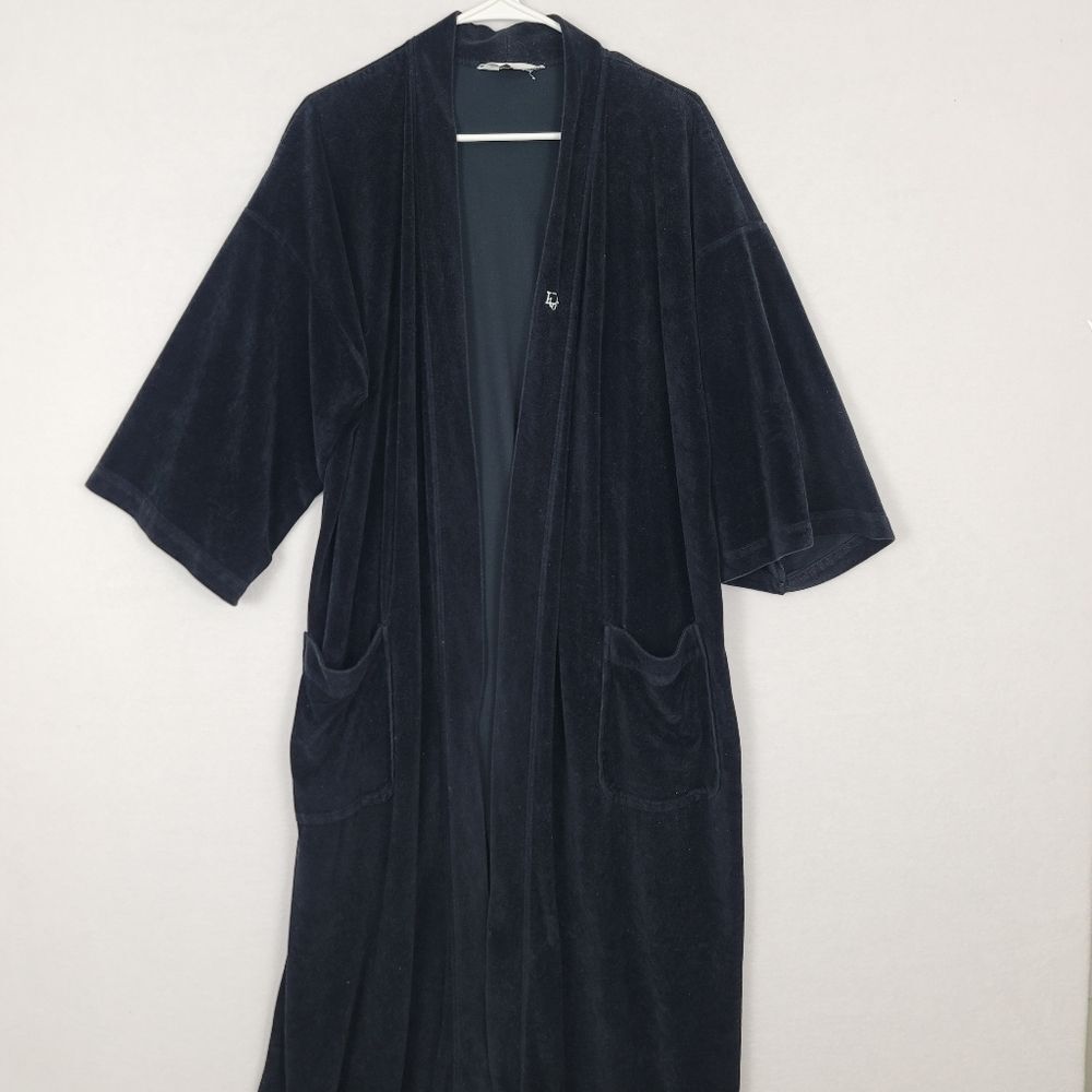 VTG Christian Dior Monsieur Black Velour Long Robe One Size Front Pockets Luxury